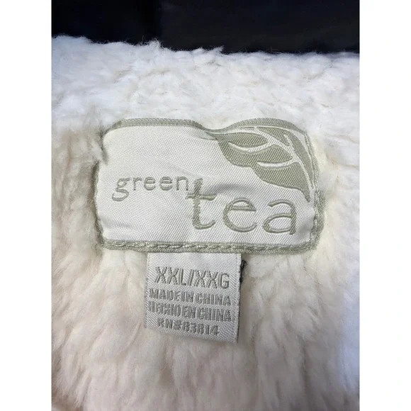 Green Tea Black Puffer Vest Sherpa Lined Faux Fur Hood XXL - Picture 2 of 6